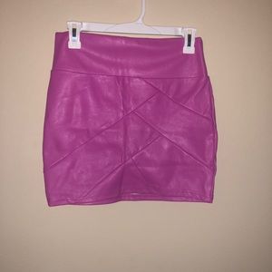 Pink leather mini skirt